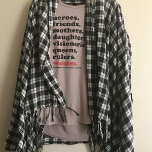 Billabong hi lo fringed plaid cardigan